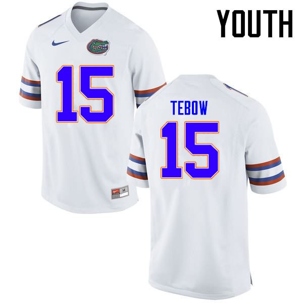 Youth NCAA Florida Gators Tim Tebow #15 Stitched Authentic Nike White College Football Jersey MNC4565PQ